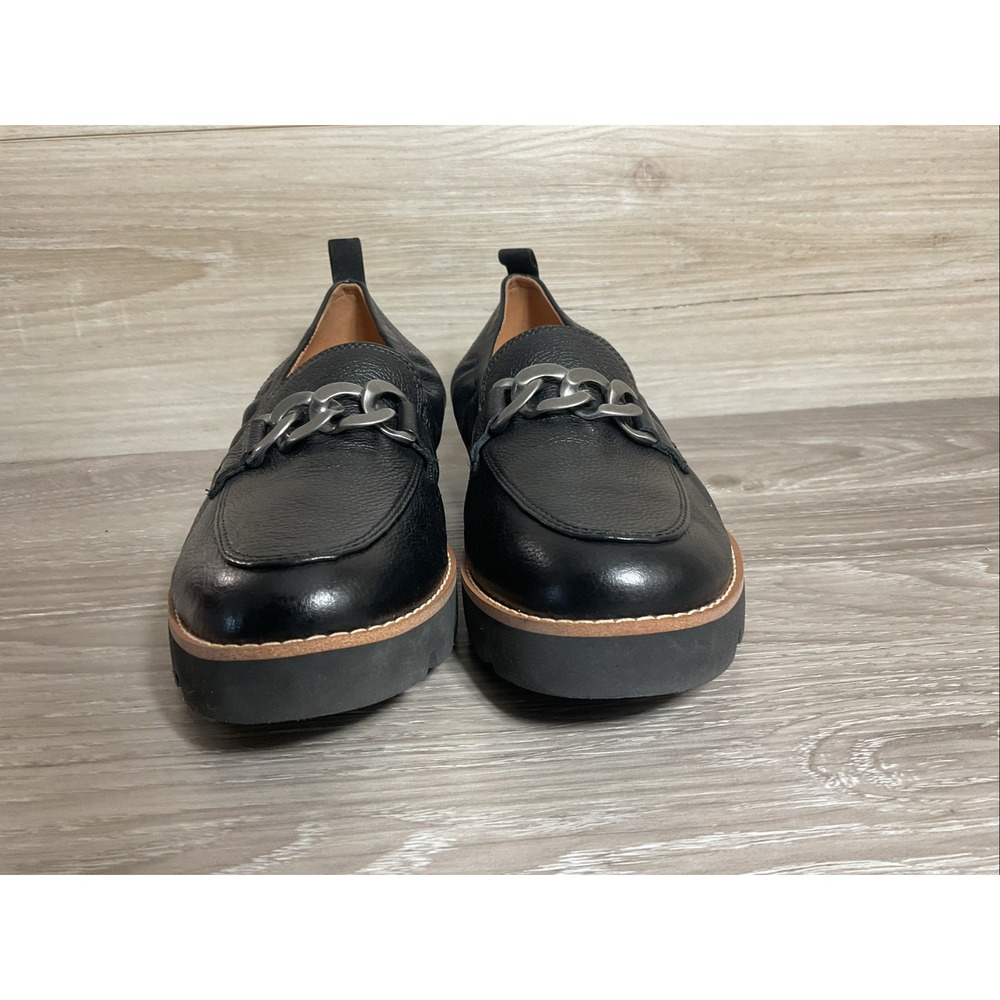 Vionic Cynthia Charm -Black Leather Loafers Lug Sole Slip On Shoes Women Size 7 - Picture 3 of 9